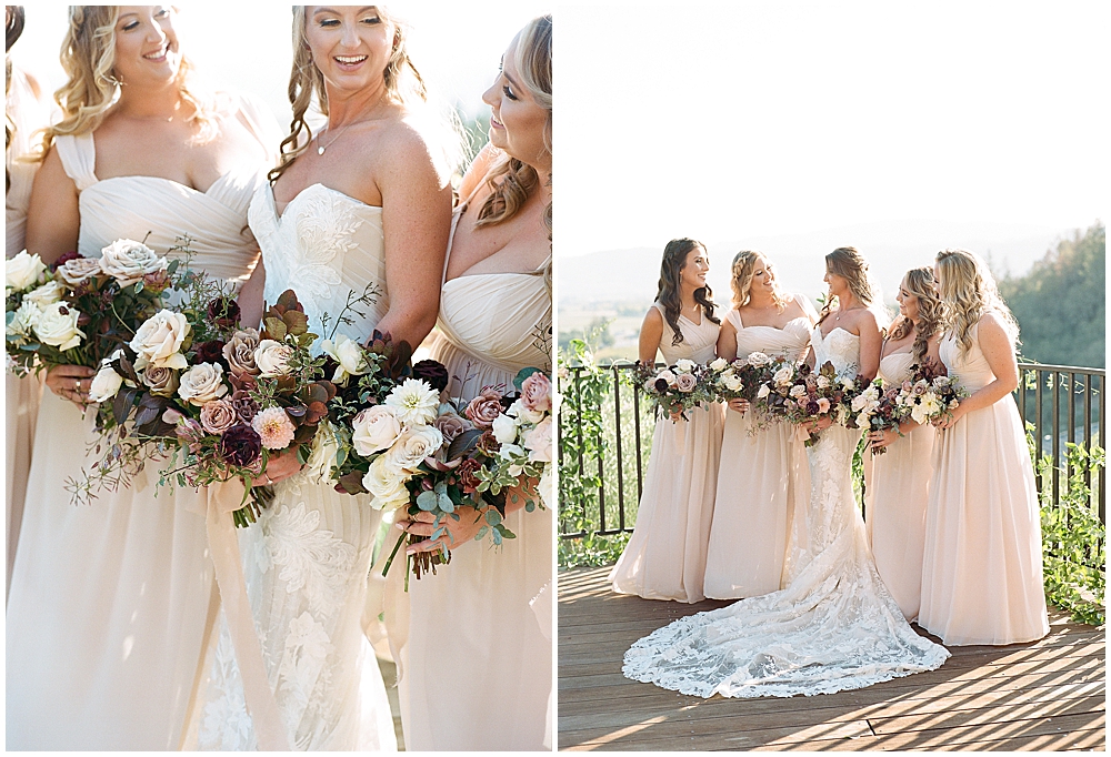 Bride and her bridesmaids with flowers